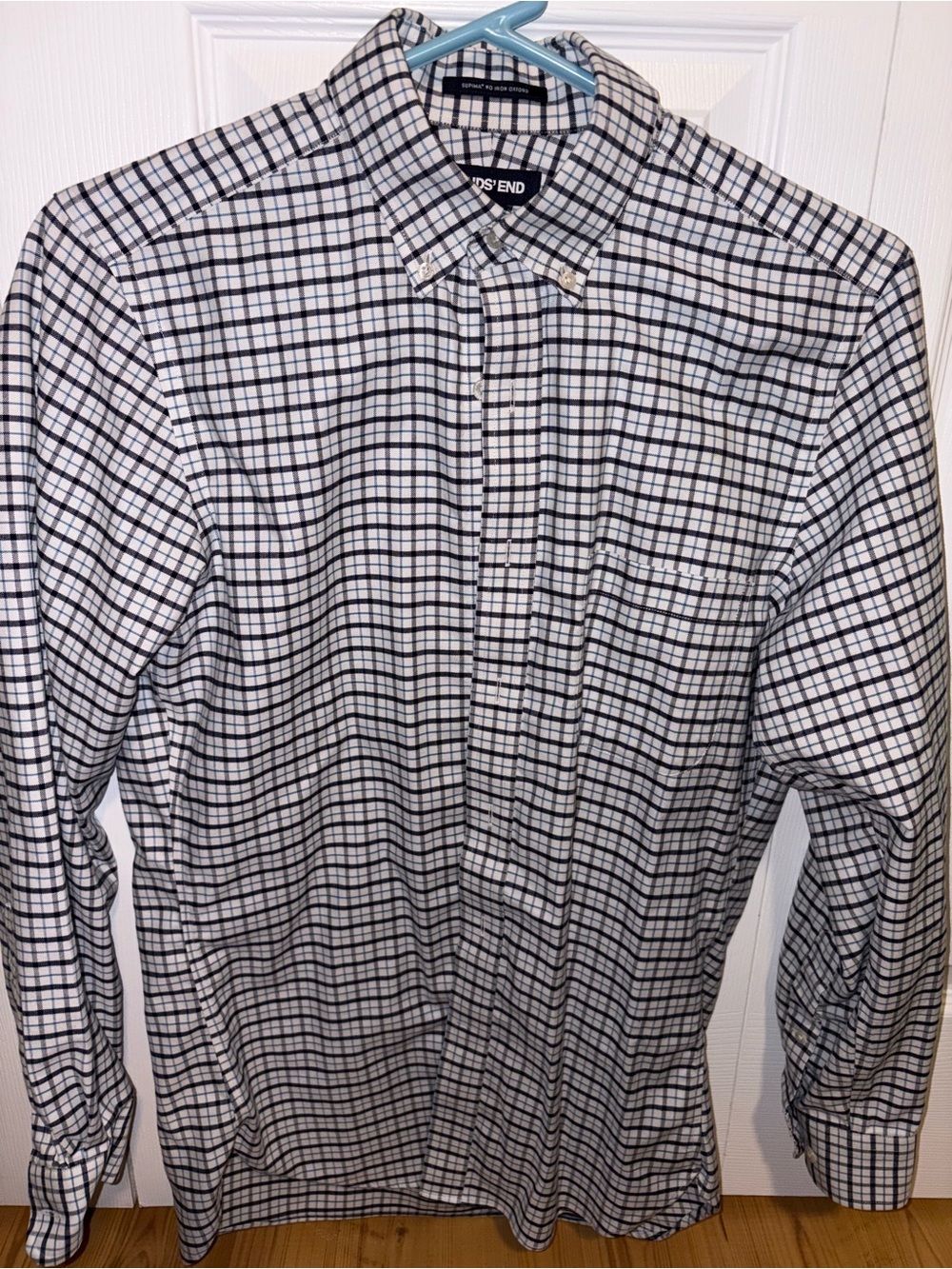 Lands' End Men’s Black & White Supima No Iron Oxford Button-Down Shirt
